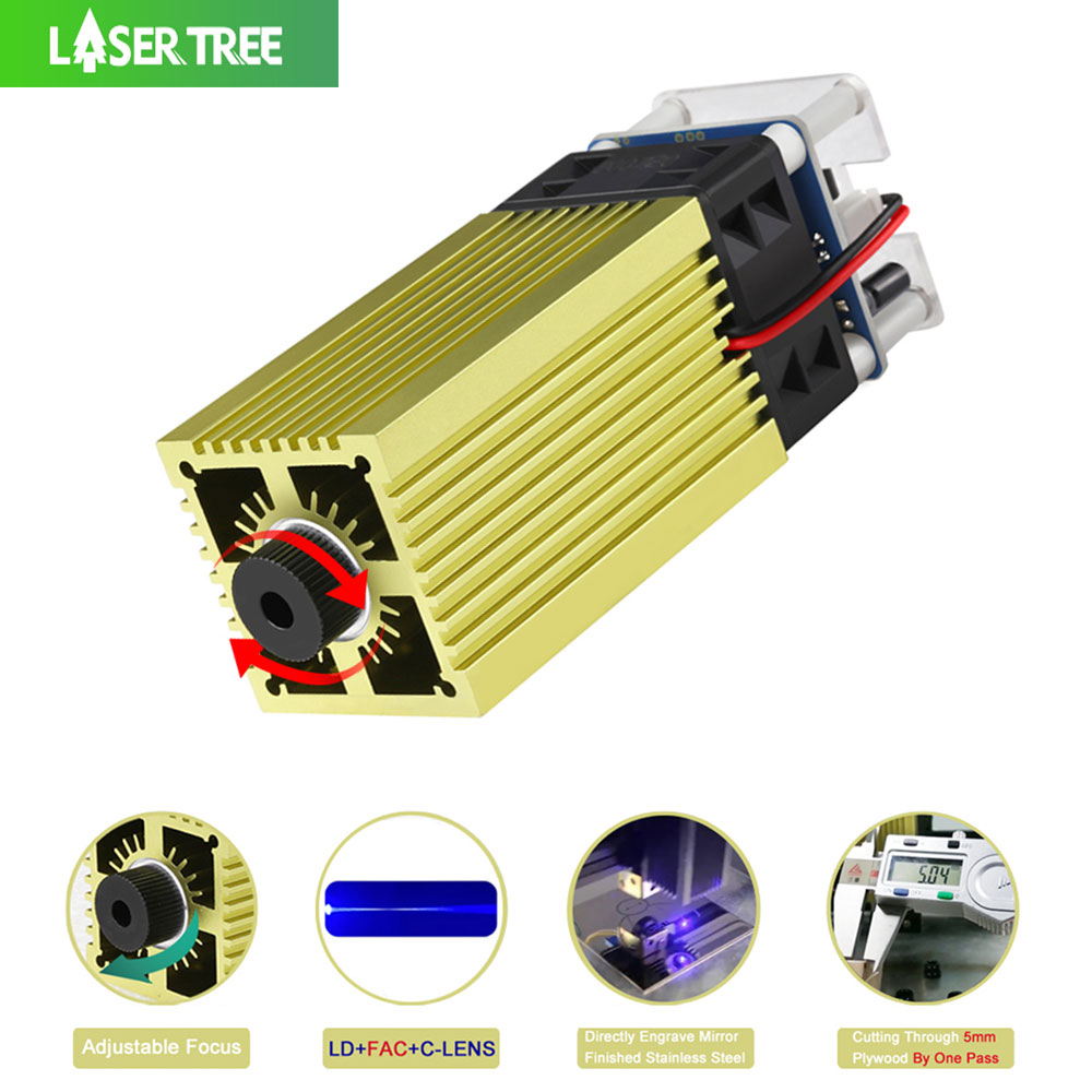 Industrial Handheld Laser Engraver - ต้นไม้เลเซอร์ 4W 5W โมดูลเลเซอร์ 12V ปรับโฟกัสเลเซอร์สีฟ้า