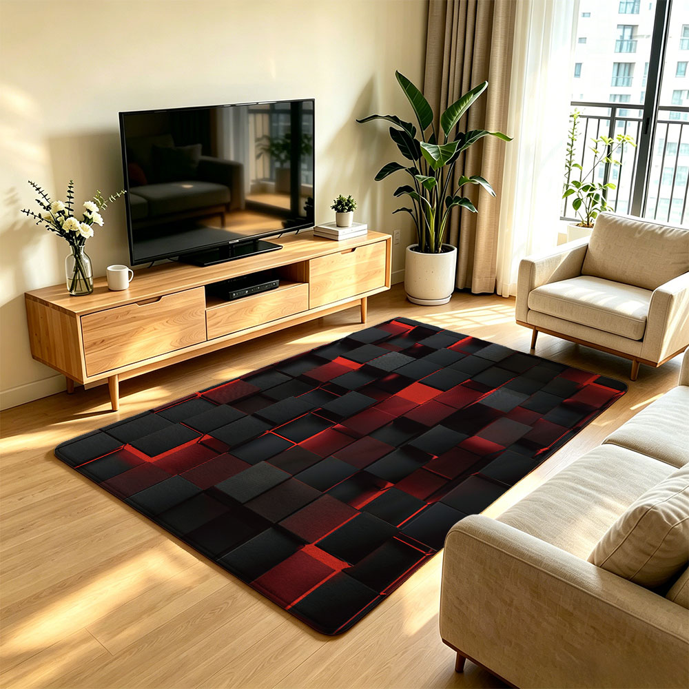 Industrial Visual - พรมปูพื้นซิลิโคน 3D สีแดงดำ 1 ชิ้น กันลื่น
